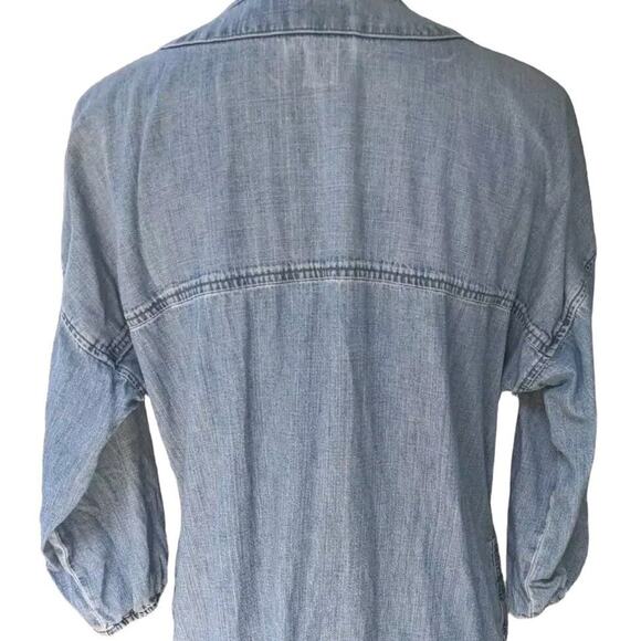 Small Oversized Chambray Lounge Dress Pockets Tassels Beachy Boho Coastal Loft - Picture 8 of 10